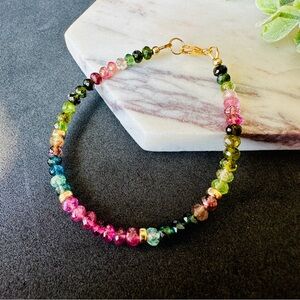 Multi Tourmaline Bracelet 14k Gold filled Beaded Gemstone Bracelet